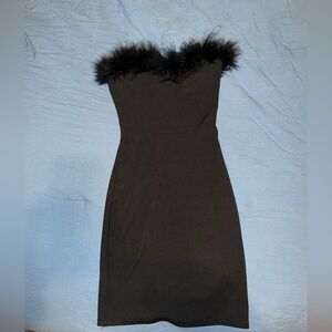 Adika Black Dress with Feather Trim